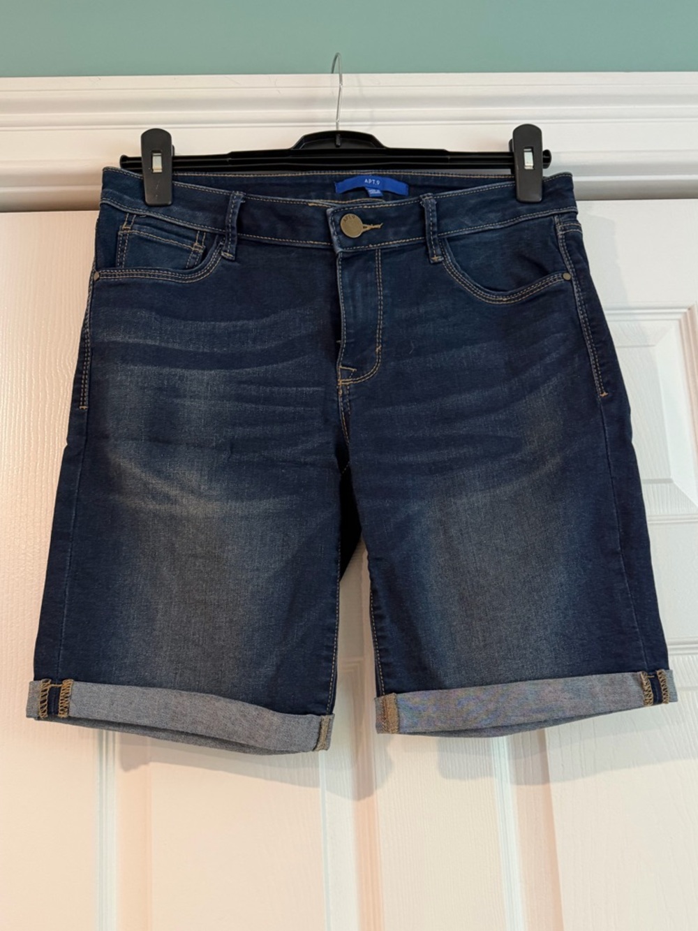 Apt. 9 Dark Blue Rolled Hem Denim Bermuda Shorts